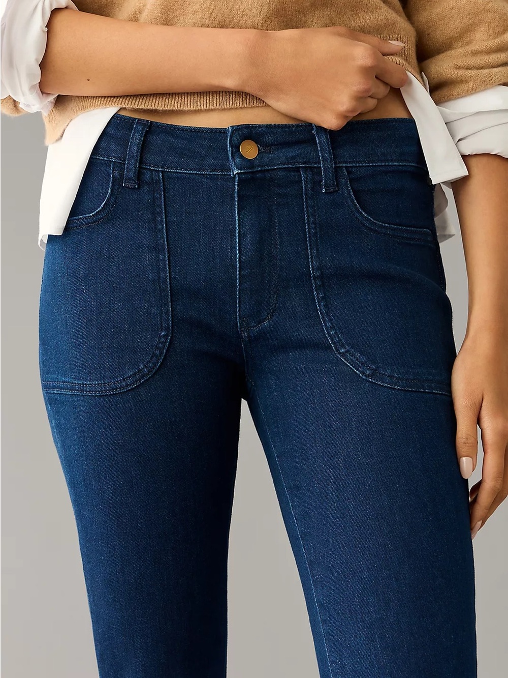 Pilcro The Icon Jeans Blue Low Rise Flare Patch Pockets Dark Wash Size 28 New